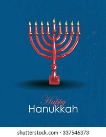 Vector collection of labels and elements for jewish holiday. Signature "Happy Hanukkah" with flowers, coins, candles, donuts, ribbons and herbs. Flower template for postcard, invitation card or design