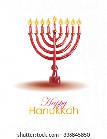 Vector collection of labels and elements for jewish holiday. Signature "Happy Hanukkah" with flowers, coins, candles, donuts, ribbons and herbs. Flower template for postcard, invitation card or design