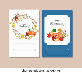 Vector collection of labels and elements for Thanksgiving. Hand drawn lettering typography poster. Celebration quotation for postcard, icon, card, logo, badge. Vector calligraphy text