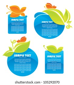 vector collection of labels with images of leaves and butterfly