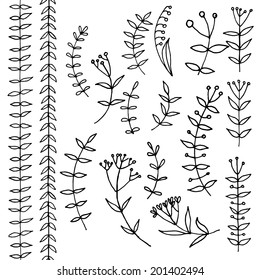Vector collection of laurels, set ornament from branches, leaves, ornament