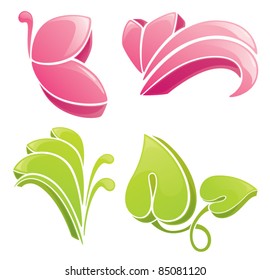 vector collection leaf, butterfly and floral elements