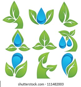 vector collection of leaf and drop signs and symbols