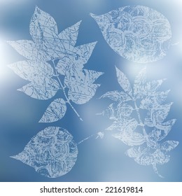 Vector collection of leaf silhouettes, leaves with blurred background, grunge texture 