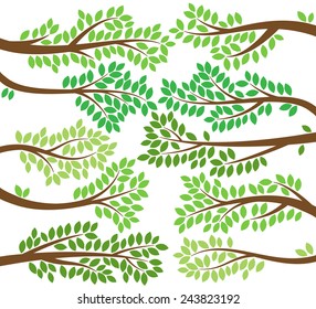 Vector Collection Of Leafy Tree Branch Silhouettes