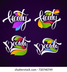vector collection of leaves and flowers emblems frames and logo with beauty  lettering composition