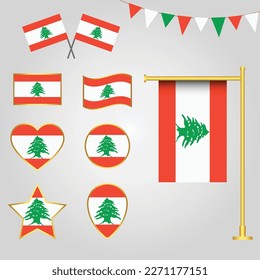 Colección de vectores de emblemas e iconos de banderas del líbano en diferentes formas ilustración vectorial Líbano