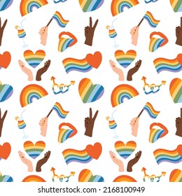 Vector collection of LGBTQ community symbols retro pride vibes with rainbow Pride month hand drawn concept Vector illustration