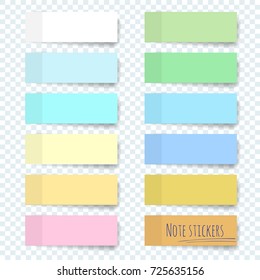 Vector collection of light color sticky note office papers isolated with transparent shadows template.