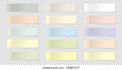 Vector collection of light color sticky note office papers isolated with transparent shadows template.