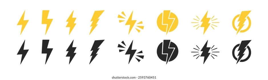 Vector collection of lightning bolts. Bolt, power, thunder, charge, storm symbol. Power energy sign, vector illustration