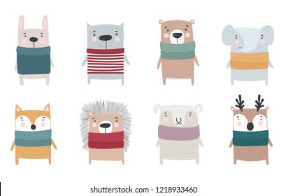 Vector collection of line drawing cute winter animals in cozy clothes. Doodle illustration. Winter holidays, baby shower, birthday, children's party
animal
