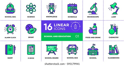 Vector collection of line icons, school. High quality modern pictograms for mobile concepts and web design.