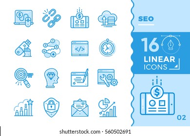 Vector collection of line icons for startup business in blue tone style. Modern outline icons for mobile application and web concepts