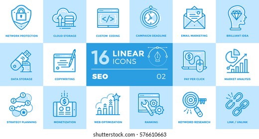 Vector collection of line icons for startup business in blue tone style. Modern outline icons for mobile application and web concepts