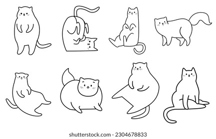 Colección vectorial de gatos lineales. Gatos blancos y negros. 