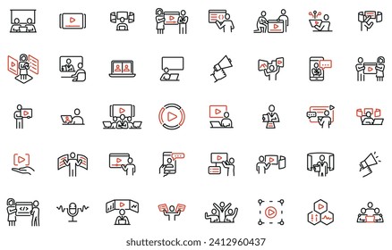 Vector Collection of Linear Icons Related to Video Content Editing, Online Streaming and Media Product. Mono Line Pictograms and Infographics Design Elements - pack 2