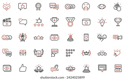 Vector Collection of Linear Icons Related to Customer Review and Feedback, Expertise and Loyalty. Mono Line Pictograms and Infographics Design Elements 