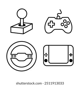 Coleção vetorial de imagens lineares dos consoles de jogos gamepads em fundo branco