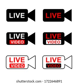 Vector collection of live streaming icons. Symbols and buttons for live streaming, broadcasting, online streaming. Templates for tv, shows, films, videos and live shows.