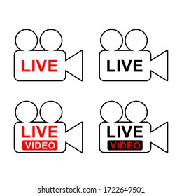 Vector collection of live streaming icons. Symbols and buttons for live streaming, broadcasting, online streaming. Templates for tv, shows, films, videos and live shows.