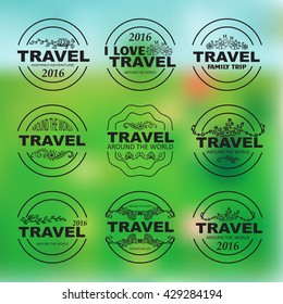 Vector collection of logo, emblem for touristic, travel agency. Good for label family trip, web icon for site. Hand drawn original elements for design: seaweeds, snail, flower, shall, coral, hedgehog