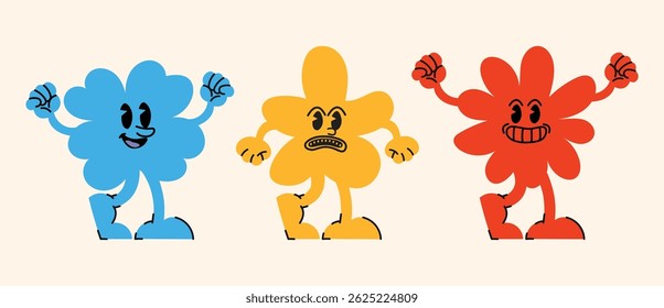 Vector collection of logo templates and graphic elements for posters, banners, branding and advertising, featuring cartoon mascots and minimal line icons