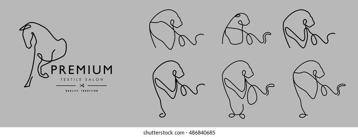 Vector. Collection of logos depicting animals. Horse, Lion.
