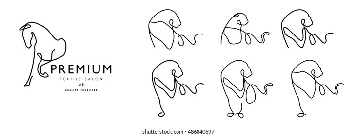 Vector. Collection of logos depicting animals. Horse, Lion.
