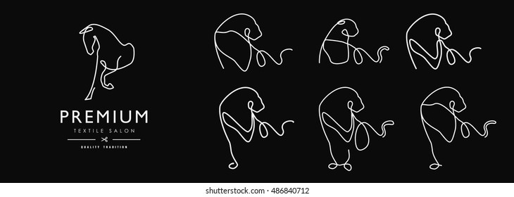 Vector. Collection of logos depicting animals. Horse, Lion.
