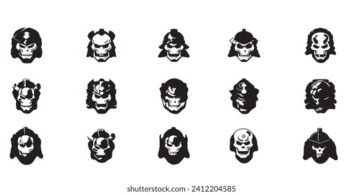 vector collection of logos or symbols of skull heads wearing ninja vests, scary and evil skull logo silhouettes suitable for games, clothing prints and icons