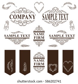 Vector collection of logotypes, logo, sign, emblem and monogram for company. Good for labels, headers, dividers, banners for site. Hand drawn bird feathers in boho, ethnic style
