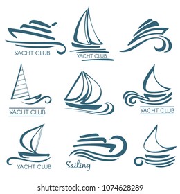 Vector collection with logotypes of yacht