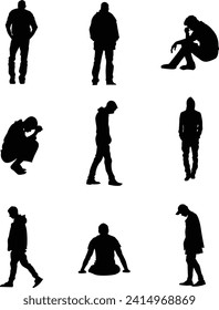 A vector collection of lonely people in various poses