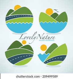 vector collection of lovely cartoon landscape and nature symbols and icons