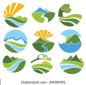 vector collection of lovely landscape and nature  symbols and icons