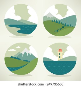 vector collection of lovely landscape and nature symbols and icons