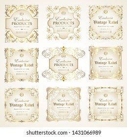 Vector collection of luxury ornate white gold-framed label