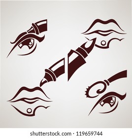 vector collection of make up symbols and silhouettes