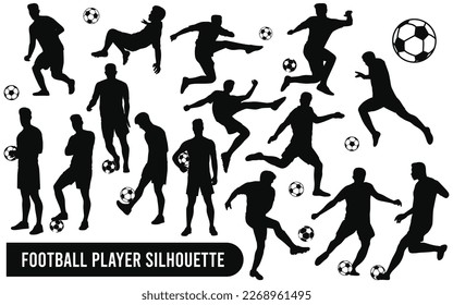 Vector vector collection of male playing soccer or football silhouettes in different poses