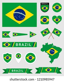 Vector collection of many Brazil flag related illustrations with different shapes for many uses