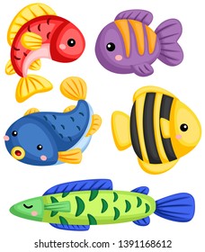 a vector collection of many fishes