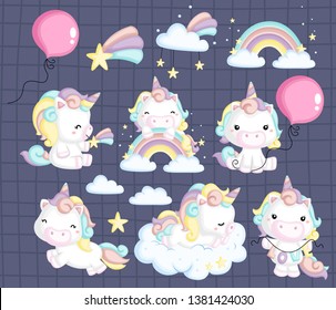 a vector collection of many unicorns