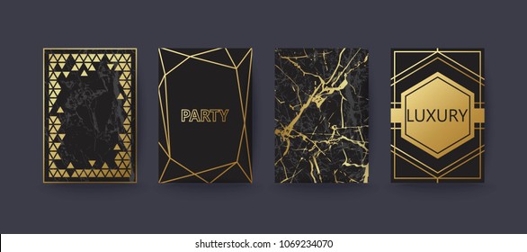 Vector collection of marble and geometric backgrounds. Gold texture. Modern design for brochure, banner, invitation, poster, cover, business card.