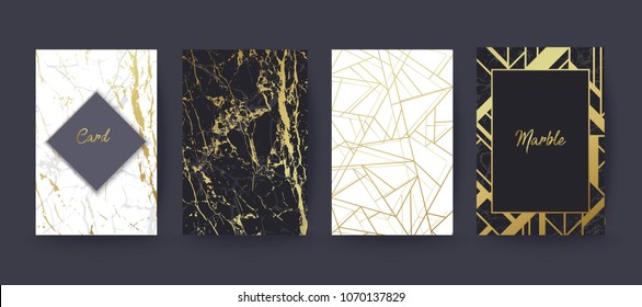 Vector collection of marble and geometric backgrounds. Gold texture. Modern design for brochure, banner, invitation, poster, cover, business card.