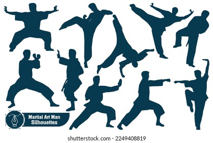 Vector collection of martial art man silhouettes in different poses