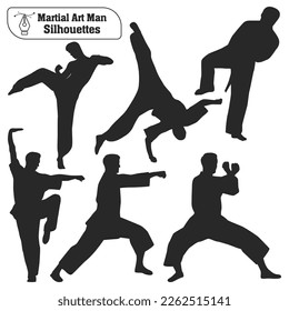 Vector collection of martial art man silhouettes in different poses