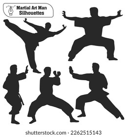 Vector collection of martial art man silhouettes in different poses