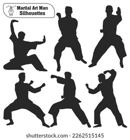 Vector collection of martial art man silhouettes in different poses