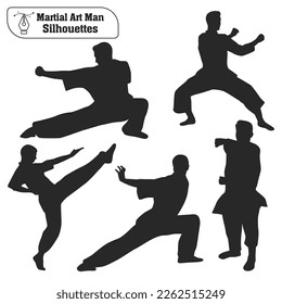 Vector collection of martial art man silhouettes in different poses